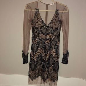 Sexy Elegant black & nude lace mini dress